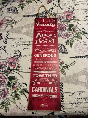 Red 'This Family' Cardinals Vertical Wood Sign